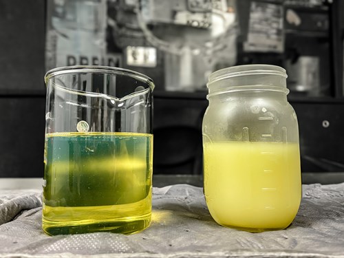 liquid diesel shown next to gelled diesel