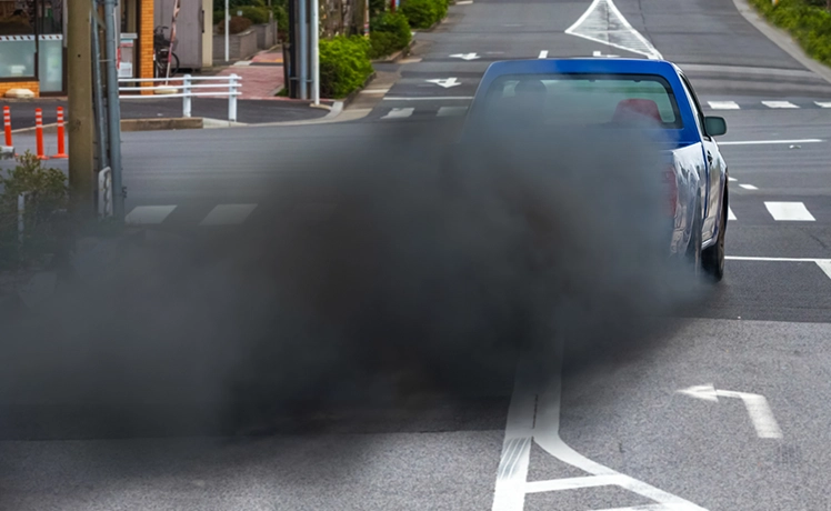 Excessive black smoking coming from a diesel truck exhaust